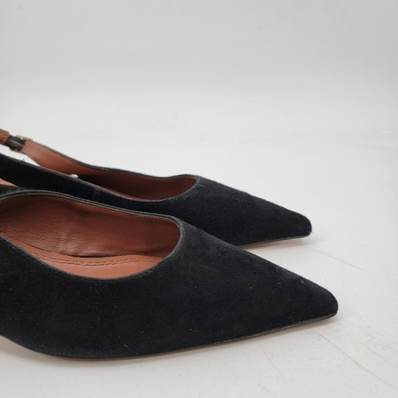 Souliers Martinez Black Pointed Toe Wooden Kitten Heel Slingback Size 8 EU 39 - Picture 6 of 16